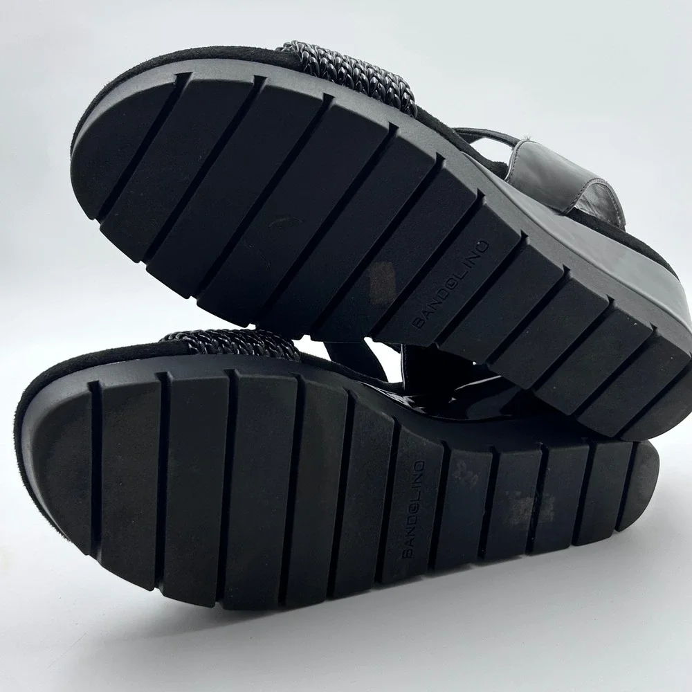 Bandolino Mateja Sandals Womens 9.5‎ Black Woven Patent Wedge Platform Lug Sole